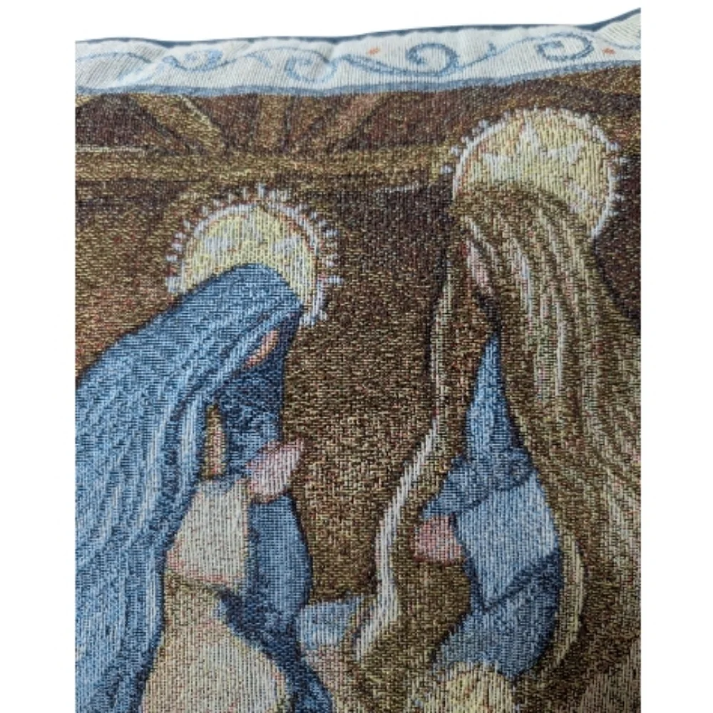 Vintage Sally Eckman Roberts Nativity Tapestry‎ Throw Pillow